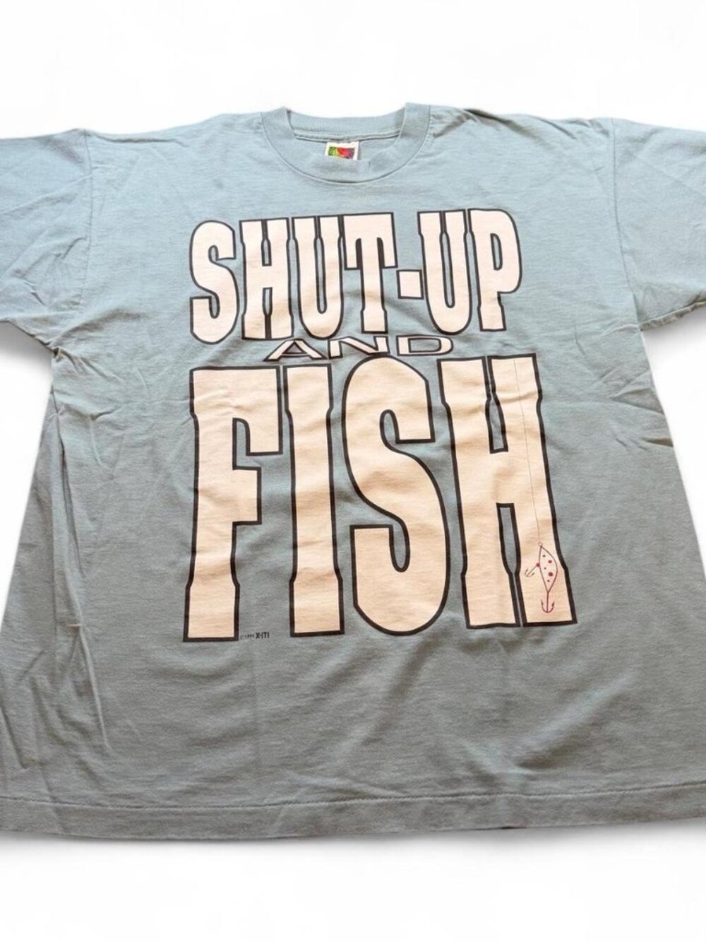 Vintage 90s Fruit of the Loom Shut Up and Fish Single Stitch Tee XL